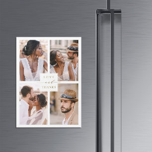 Modern 4 Photo Gold Wedding Thank You Magnetic