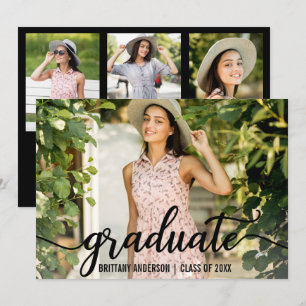 Modern 4 Photo Graduation Announcement Card
