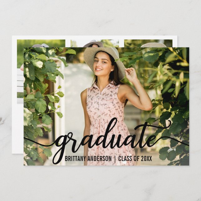 Modern 4 Photo Graduation Announcement Card W (Front/Back)