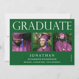Modern 4 Photo Graduation Announcement -Green