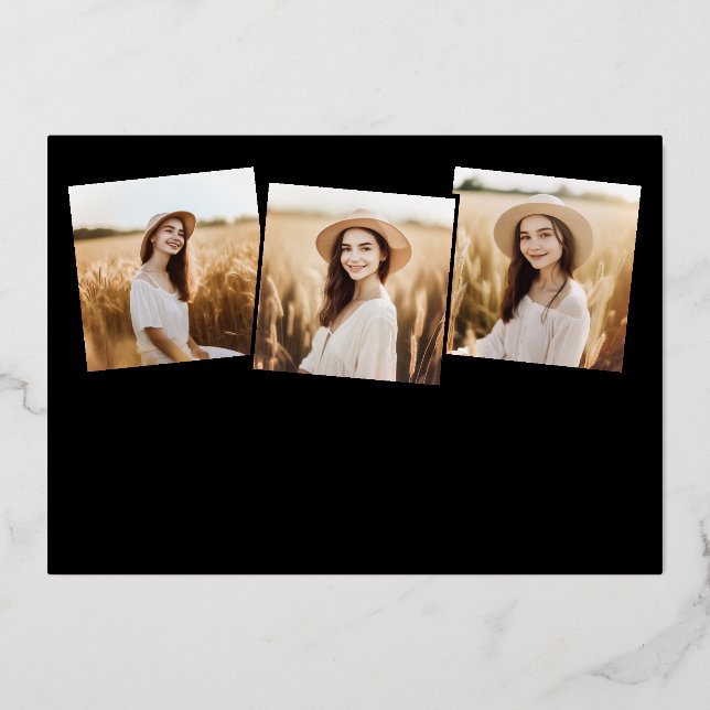 Modern 4 Photo Graduation Collage Black And Gold (Front)