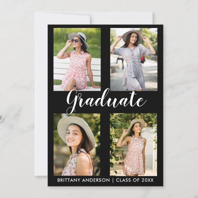 Modern 4 Photo Graduation Party Invitation Card L (Front)