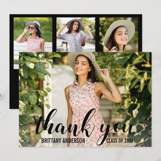 Modern 4 Photo Graduation Thank You Card (Front/Back)