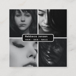 Modern 4 Photo Hair Skin Nail Salon QR Code Square Business Card