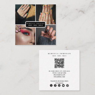 Modern 4 Photo Hair Skin Nail Salon QR Code Square Business Card