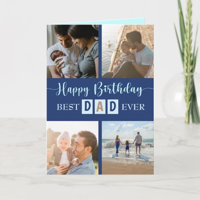 Modern 4 Photo Happy Birthday Dad Greetings Card (Front)