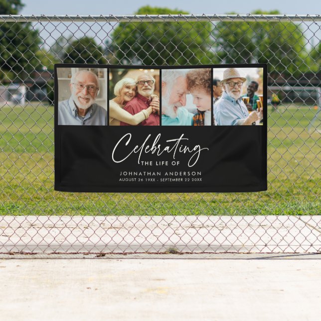 Modern 4-Photo Memorial Service / Funeral Banner (Insitu)