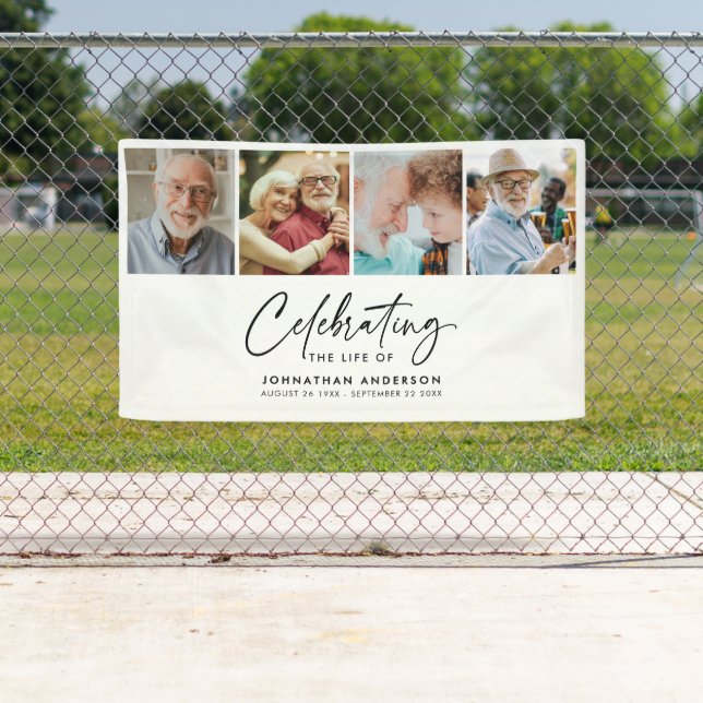 Modern 4-Photo Memorial Service / Funeral Banner (Insitu)