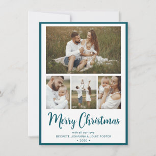 Modern 4 Photo Merry Christmas Holiday Card