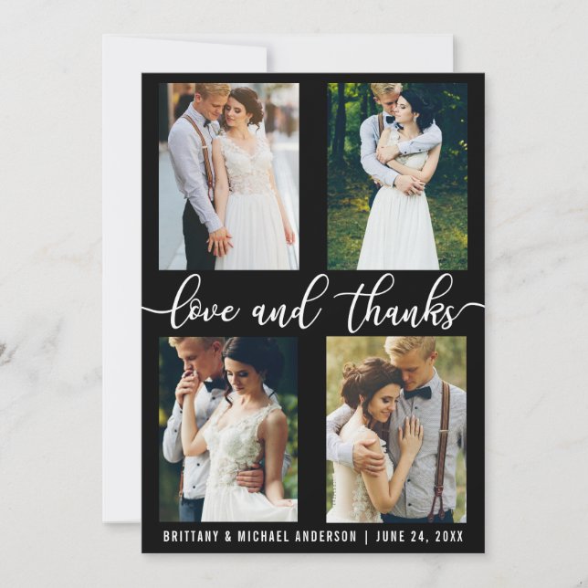 Modern 4 Photo Wedding Love and Thanks Thank You Card (Front)