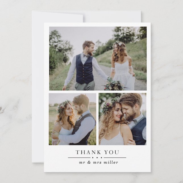 Modern 4 Photo Wedding Thank You Card (Front)