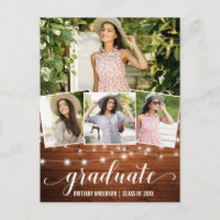 Modern 4 Photo Wood String Lights Graduation Party