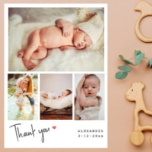 Modern 4 Photos Collage Baby Shower Thank You Card