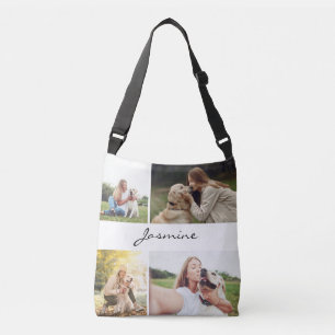 Modern 4 Photos Collage Dog White Crossbody Bag