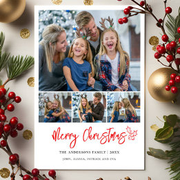 Modern 4 photos collage Family Christmas Holiday Card