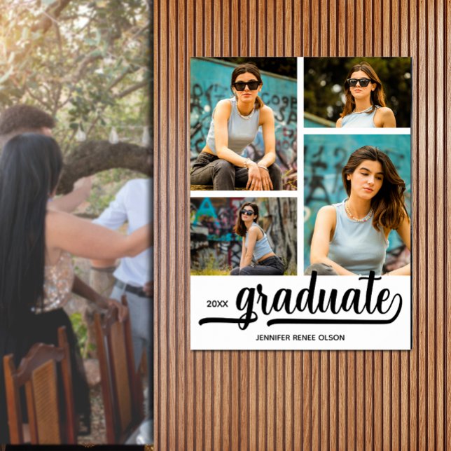 Modern 4 Photos Graduation Party Poster (Modern 4 photo graduation party poster - PRINTED and/or INSTANT DOWNLOAD)