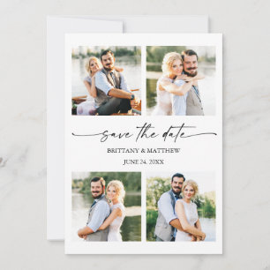 Modern 4 Photos Minimalist Ink Script Save The Date
