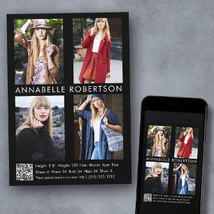 Modern 4 Photos Model Actor QR Code Comp Card