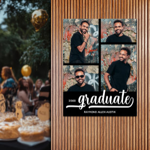 Modern 4 Photos on Black Graduation Poster