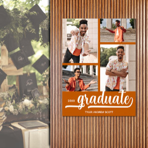Modern 4 Photos on Burnt Orange Graduation Poster