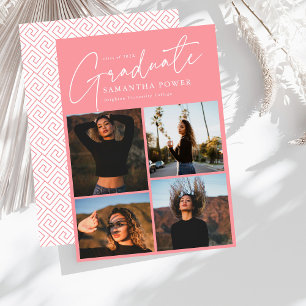 Modern 4 Photos Pink Graduation Announcements