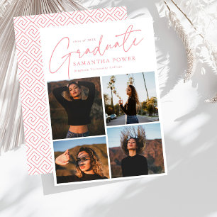 Modern 4 Photos Pink Graduation Announcements