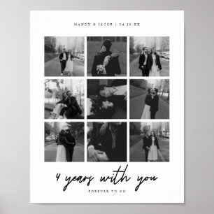 Modern 4-Year Anniversary 9-Photo Collage Couple Poster