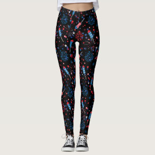 Modern 4th July Pattern 03 Black BG Leggings