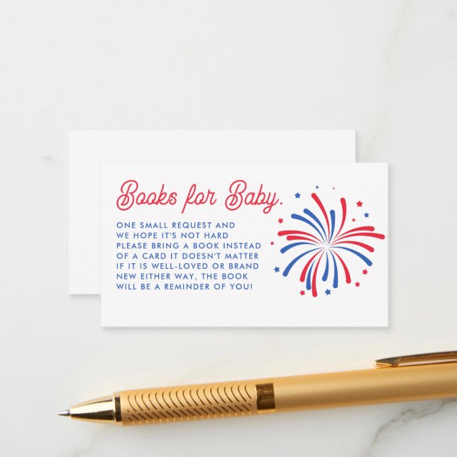 Modern 4th of July Baby Shower Books for Baby Enclosure Card (Front/Back In Situ)