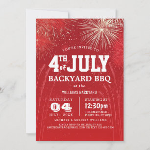 Modern 4th of July Backyard BBQ I fireworks Invitation