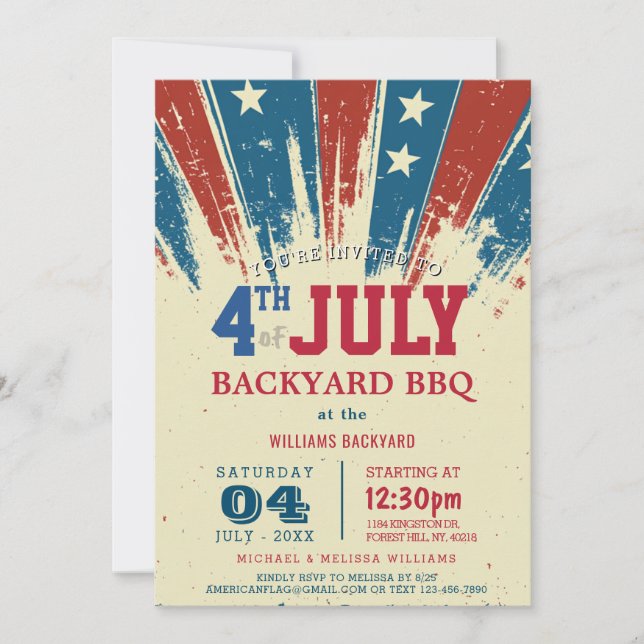 Modern 4th of July Backyard BBQ I USA Flag Invitation (Front)