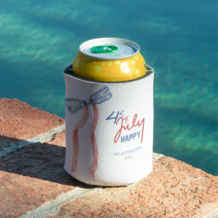 Modern 4th of July Bow Party Patriotic Can Cooler
