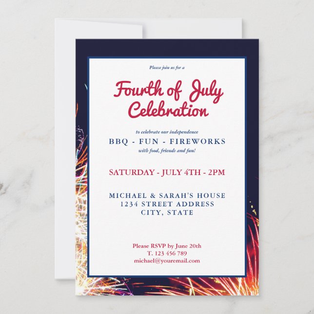 Modern 4th of July Fireworks Invitation (Front)
