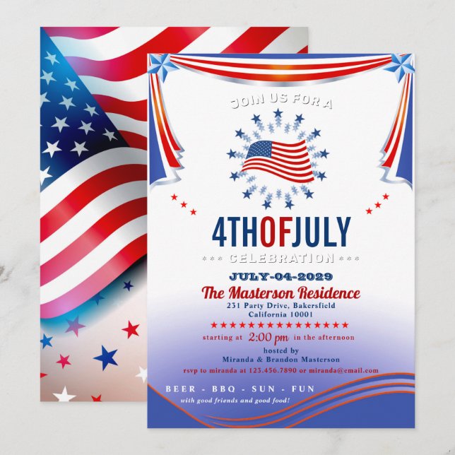 Modern 4th of July Party Invitation (Front/Back)