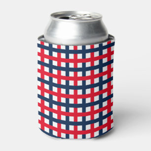 Modern 4th of July red white blue patriotic grid Can Cooler