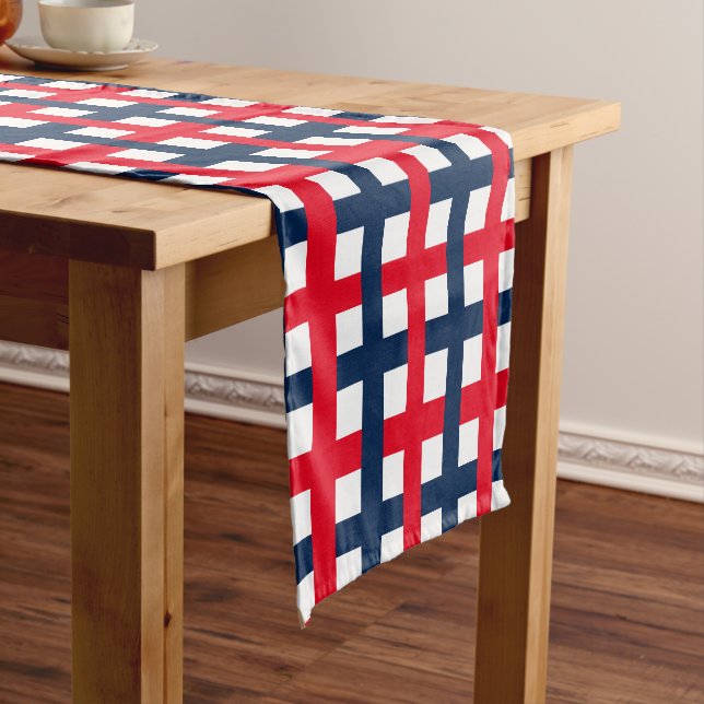 Modern 4th of July red white blue patriotic grid Short Table Runner (In Situ)