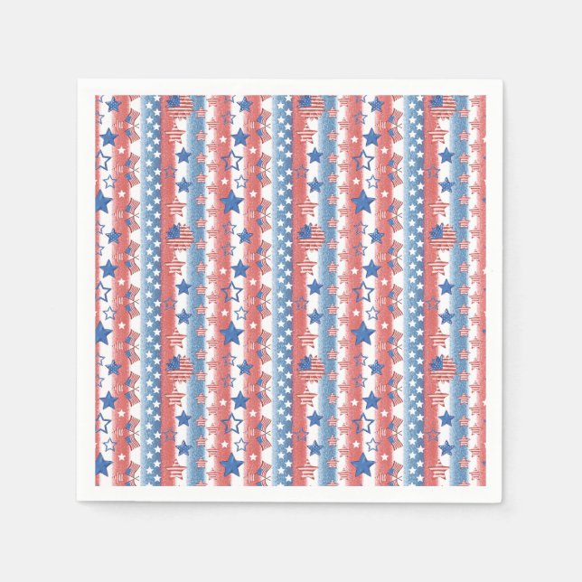 Modern 4th of July Stars & Flag Party Patriotic Napkin (Front)