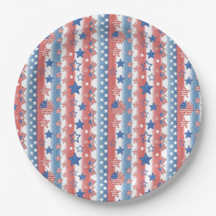 Modern 4th of July Stars & Flag Party Patriotic Paper Plate