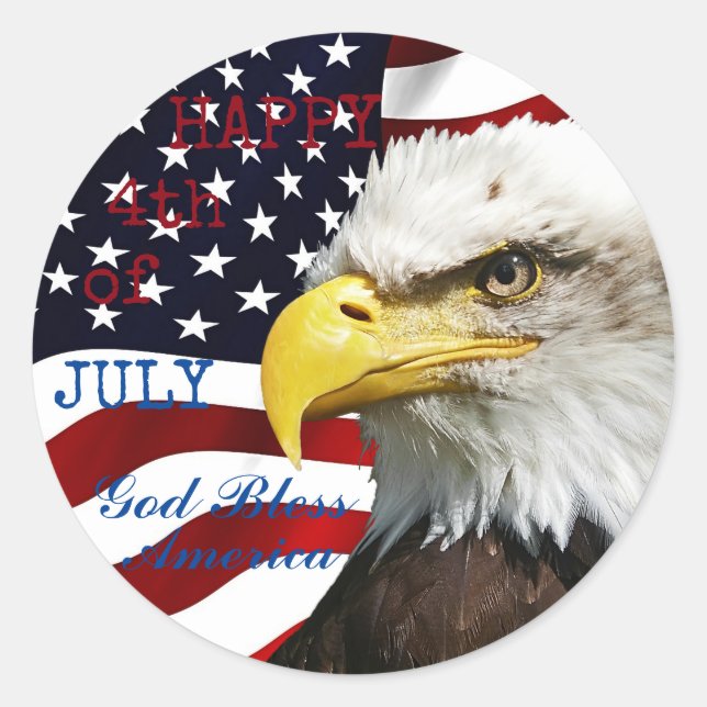 Modern 4th of July US USA Flag American Eagle Classic Round Sticker (Front)