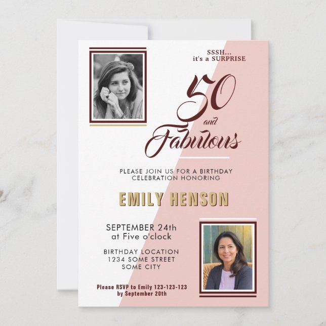 Modern 50 and Fabulous 2 Photo 50th Birthday Invitation (Front)