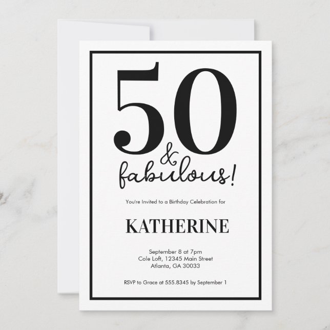 Modern 50 and Fabulous 50th Birthday  Invitation (Front)