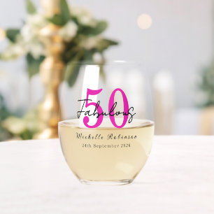 Modern 50 and Fabulous 50th Birthday Party Stemless Wine Glass