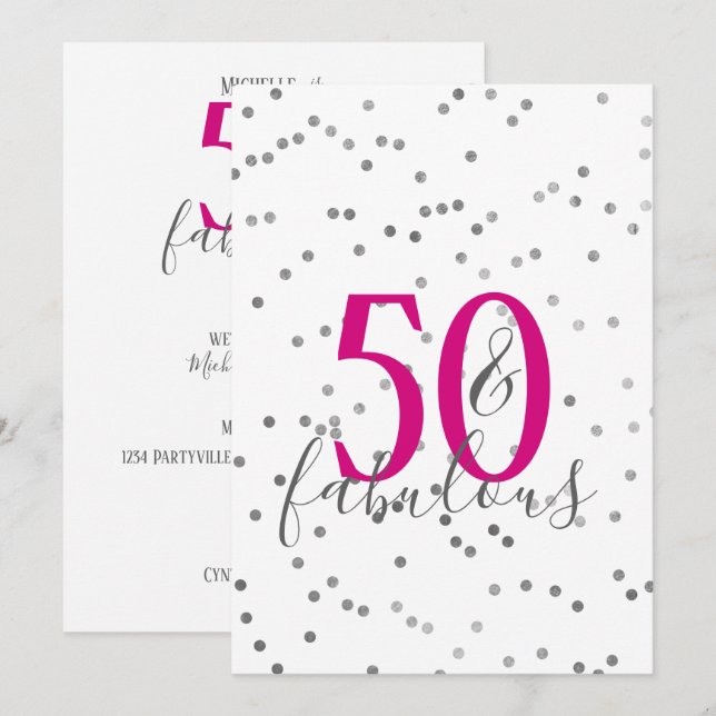 Modern 50 and Fabulous Birthday Party Invitations (Front/Back)