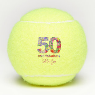 Modern 50 and fabulous birthday tennis balls