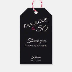 Modern 50 and Fabulous Black Thank You Gift Tags