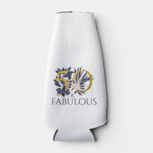 Modern 50 and fabulous Floral Gold Blue Bottle Cooler