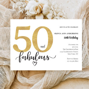 Modern 50 and fabulous Gold Birthday  Invitation