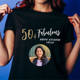 Modern 50 and Fabulous Photo 50th Birthday Black T-Shirt