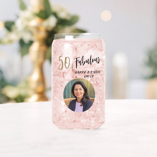 Modern 50 and Fabulous Photo 50th Birthday Can Glass (Insitu (Wedding))