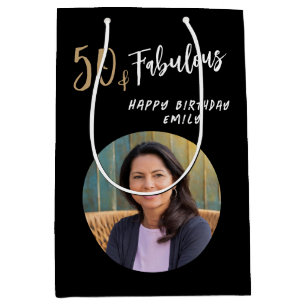 Modern 50 and Fabulous Photo 50th Birthday Medium Gift Bag